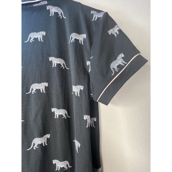 Tart Intimates Pink Trim Cheetah Pajamas Black Animal Size Small Button Top - Picture 5 of 13